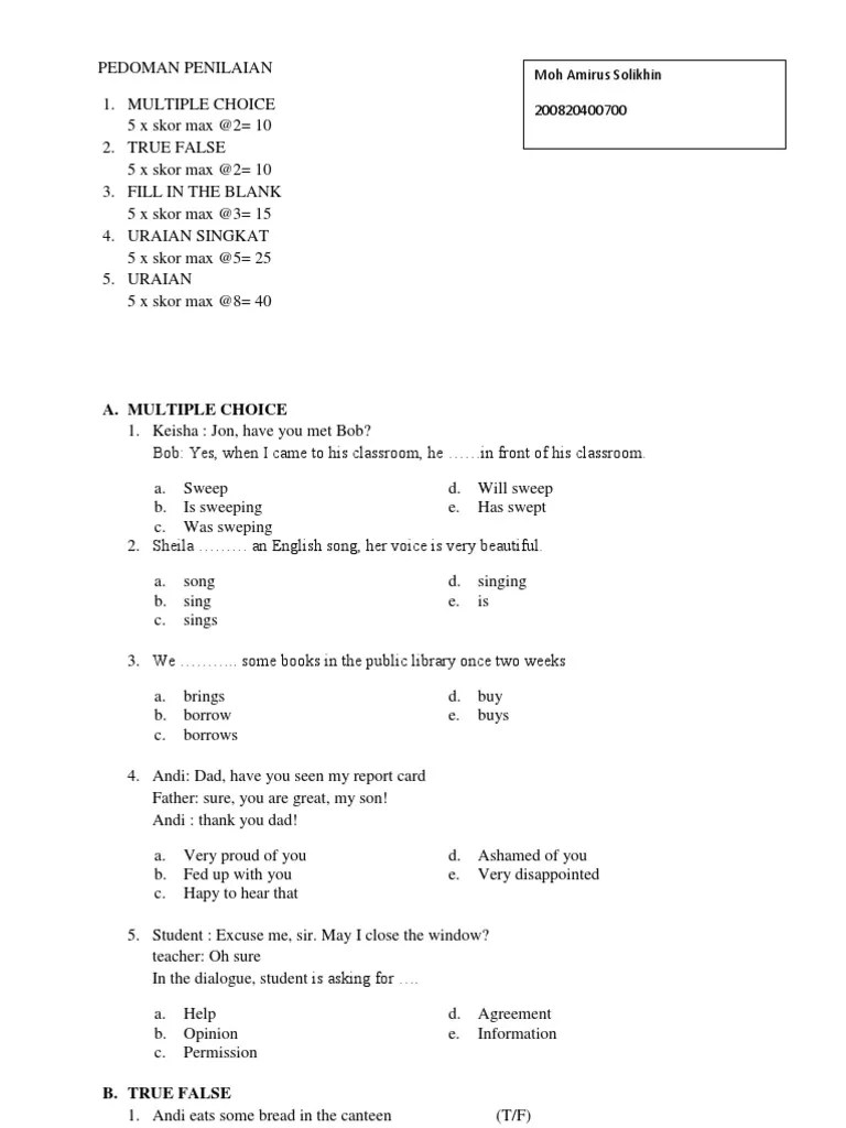 Pedoman Penilaian &amp; Rubrik | PDF | Foods | Languages