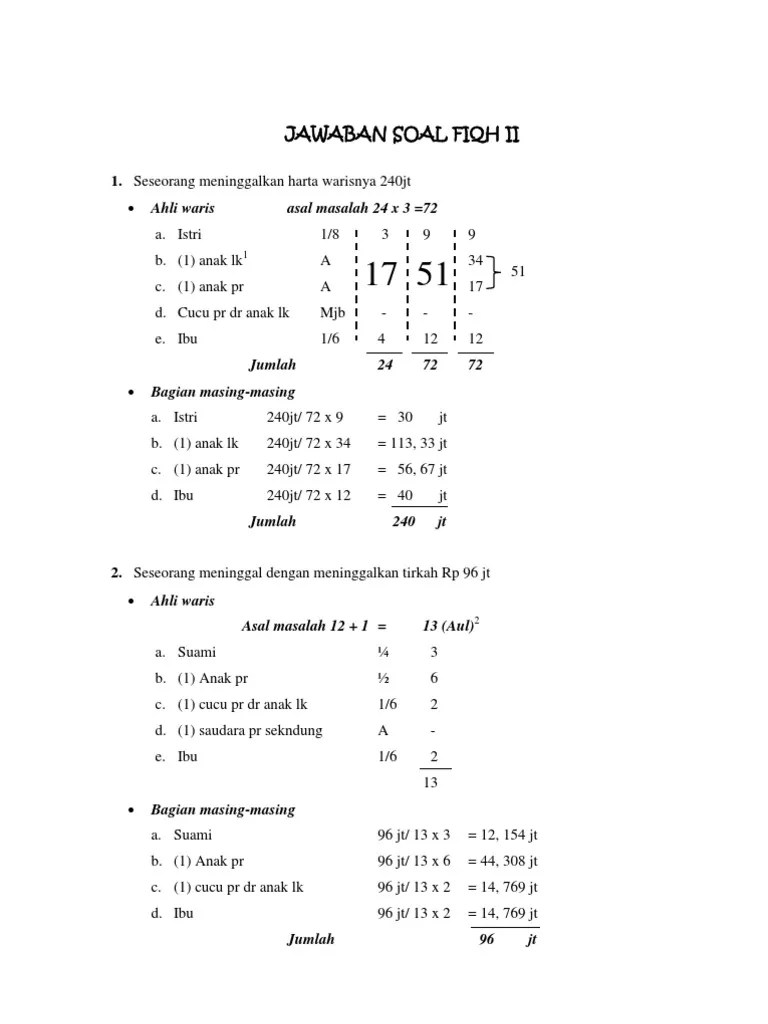 Contoh Soal Pembagian Waris Dan Jawabannya - Kemendikbud