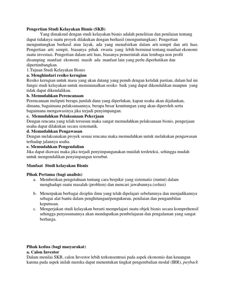 Pengertian Studi Kelayakan Bisnis | PDF
