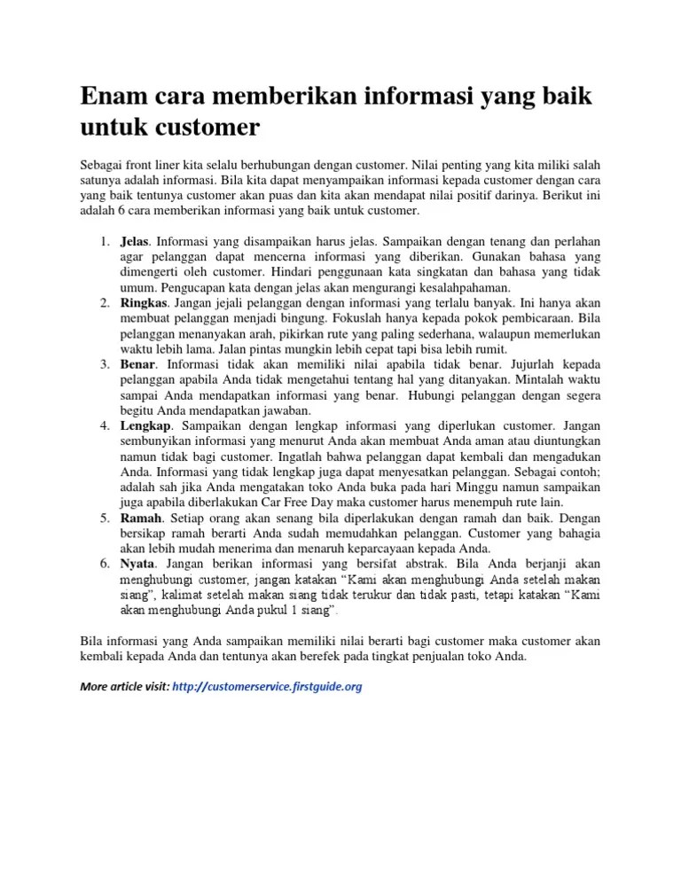 Enam Cara Memberikan Informasi Yang Baik Untuk Customer | PDF
