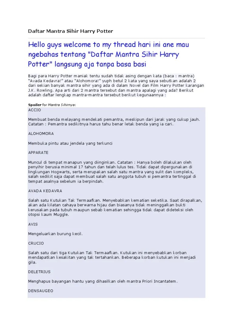 Daftar Mantra Sihir Harry Potter | PDF