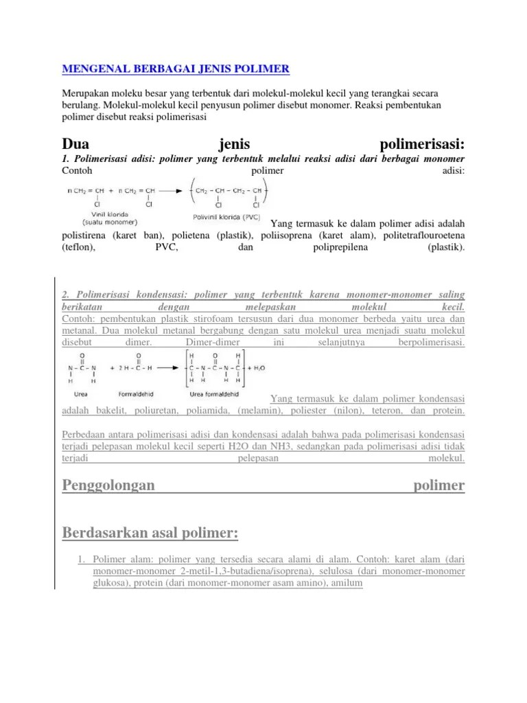 Mengenal Berbagai Jenis Polimer | PDF