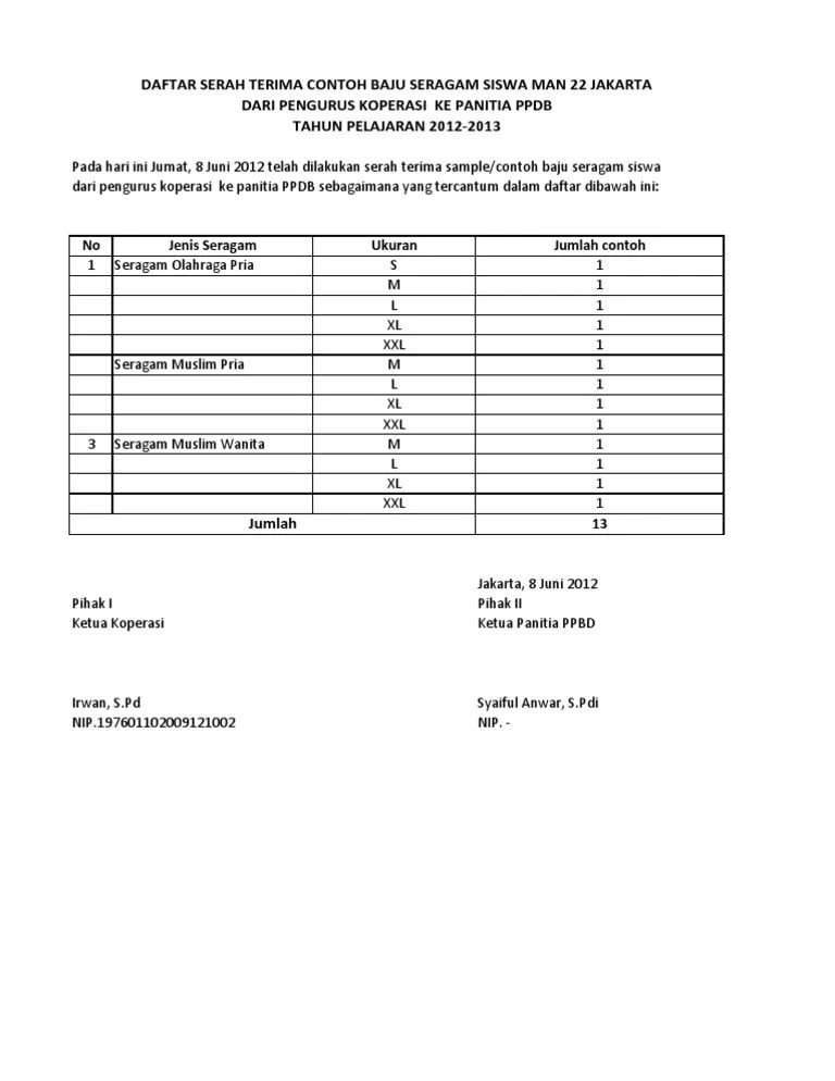 Serah Terima Sample Seragam | PDF