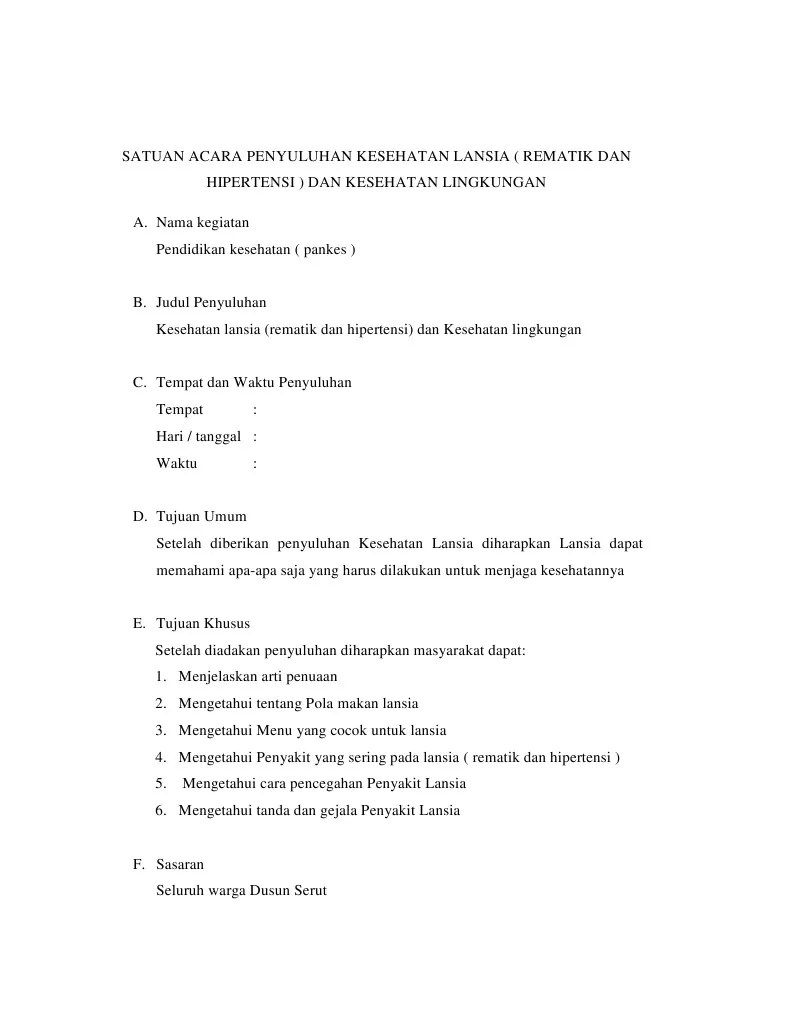Satuan Acara Penyuluhan Kesehatan Lansia | PDF