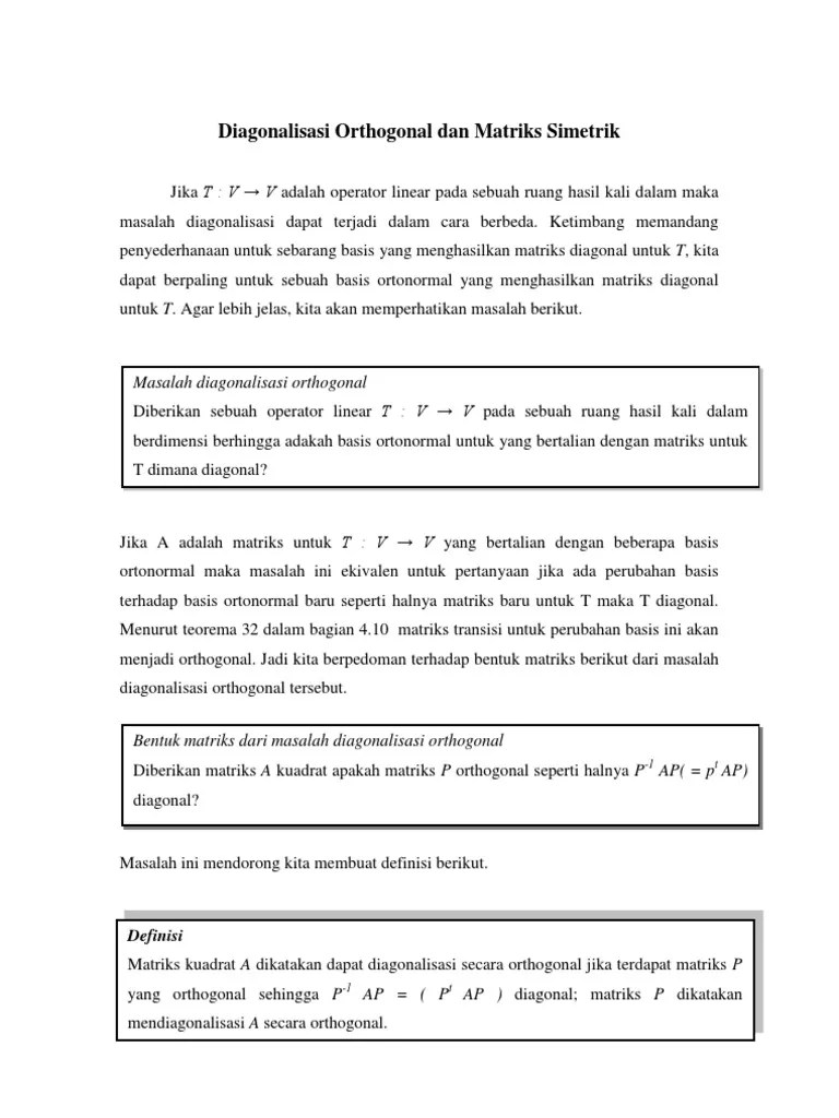 Diagonalisasi Orthogonal Dan Matriks Simetriks Edit | PDF