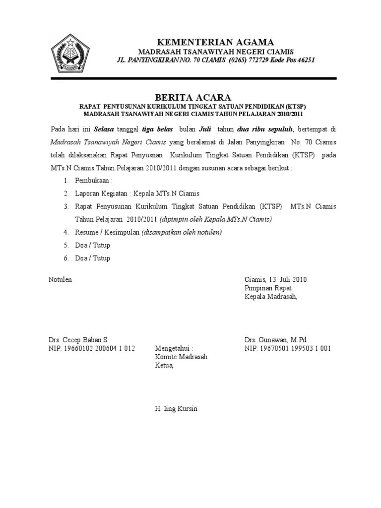 Berita Acara Rapat Penyusunan KTSP (2010-2011) | PDF