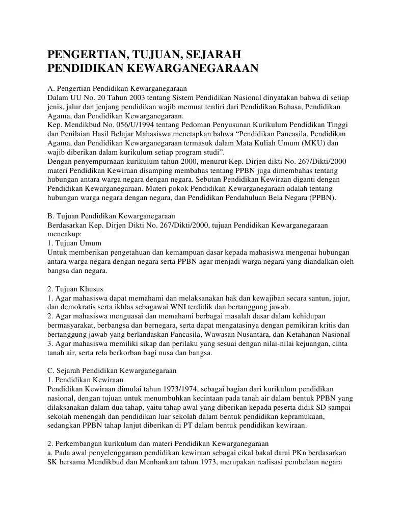 Tujuan Belajar Pendidikan Kewarganegaraan Di Perguruan Tinggi