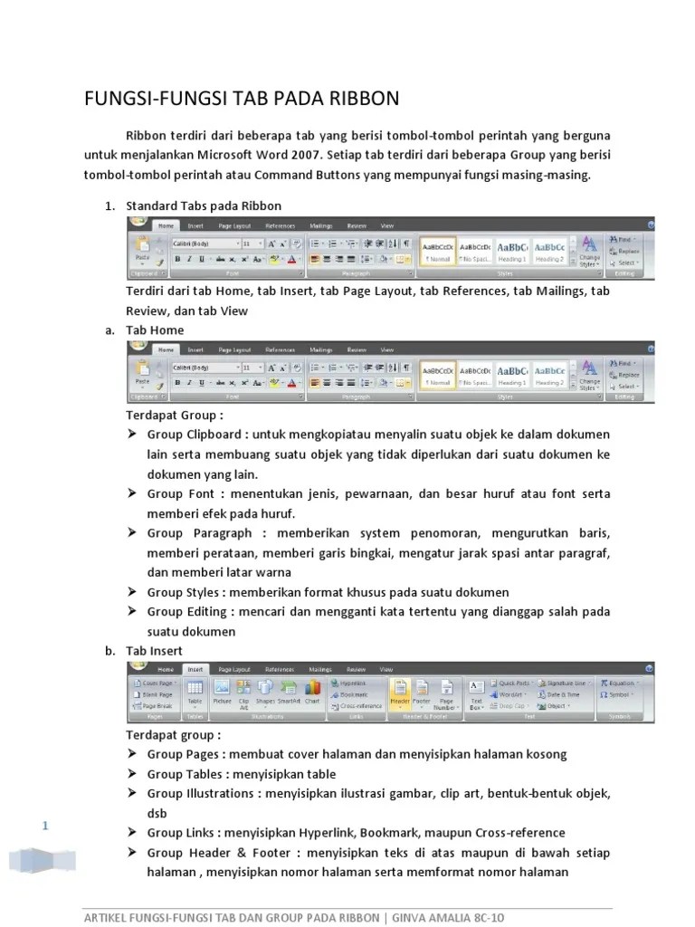 Artikel Fungsi Tab Pada Ribbon-MS. Word 2007 | PDF