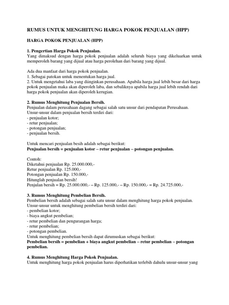 Rumus Untuk Menghitung Harga Pokok Penjualan | PDF
