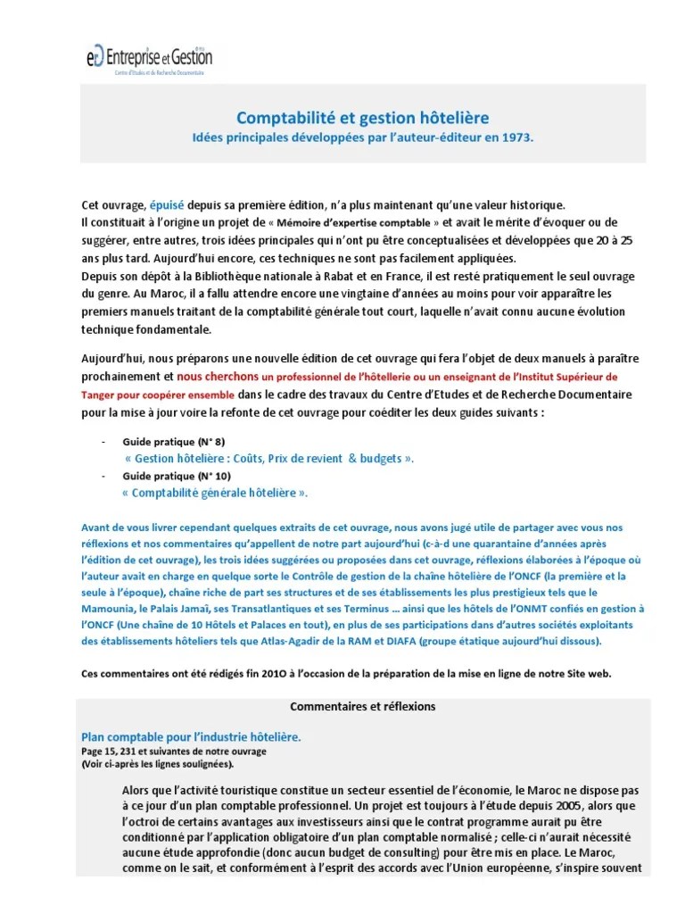 Comptabilité Et Gestion Hôtelière | PDF | Sodles | Business