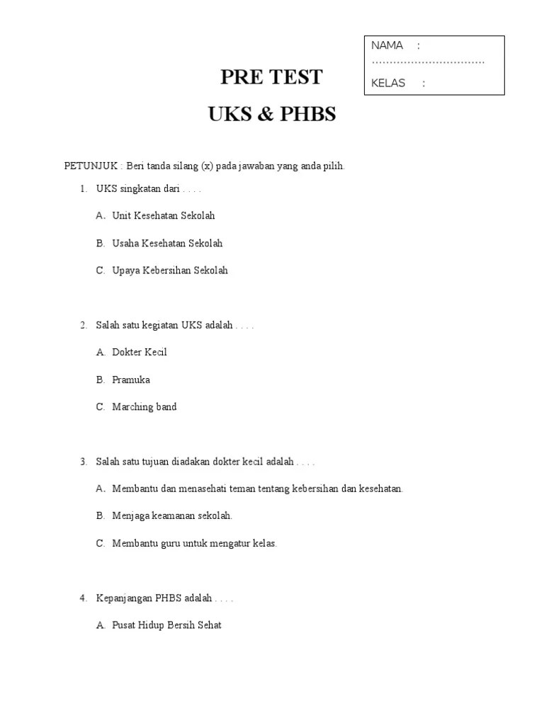 Pre Test Uks | PDF