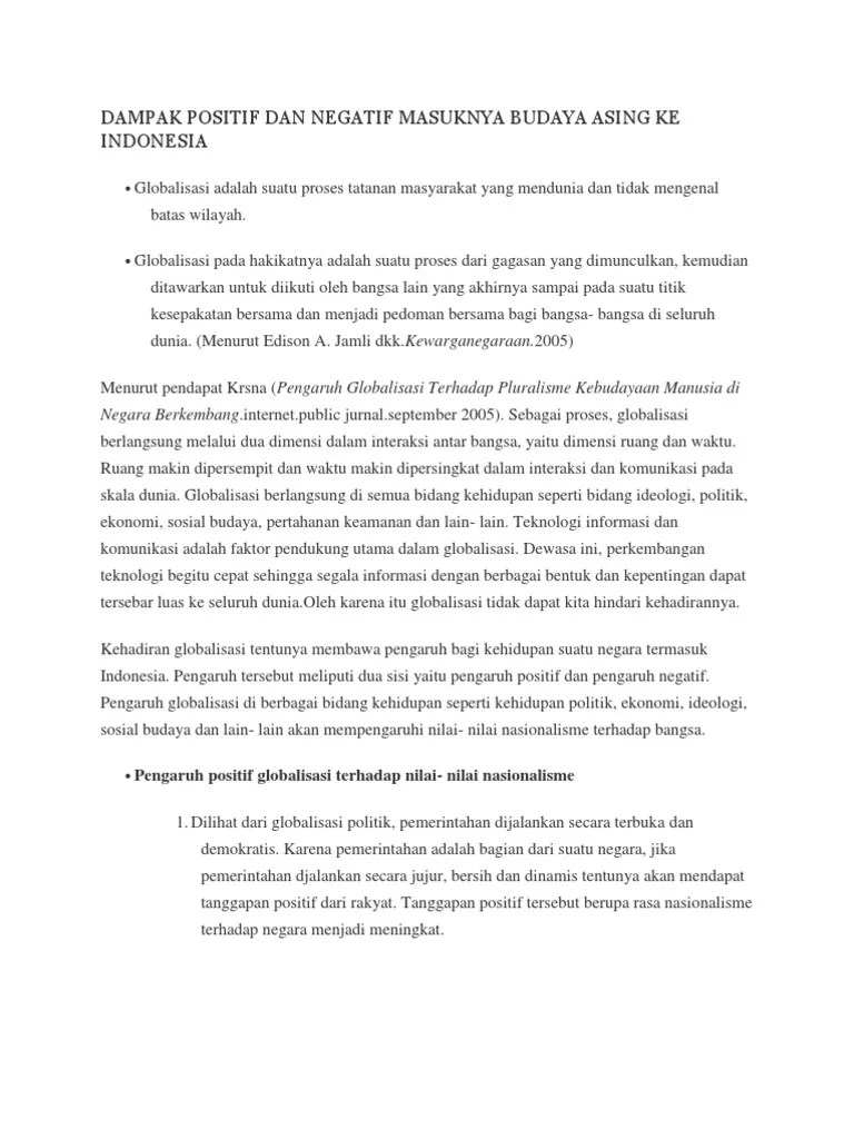 Pengaruh Globalisasi Terhadap Budaya Di Indonesia