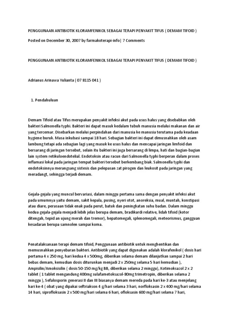Penggunaan Antibiotik Kloramfenikol Sebagai Terapi Penyakit Tifus | PDF