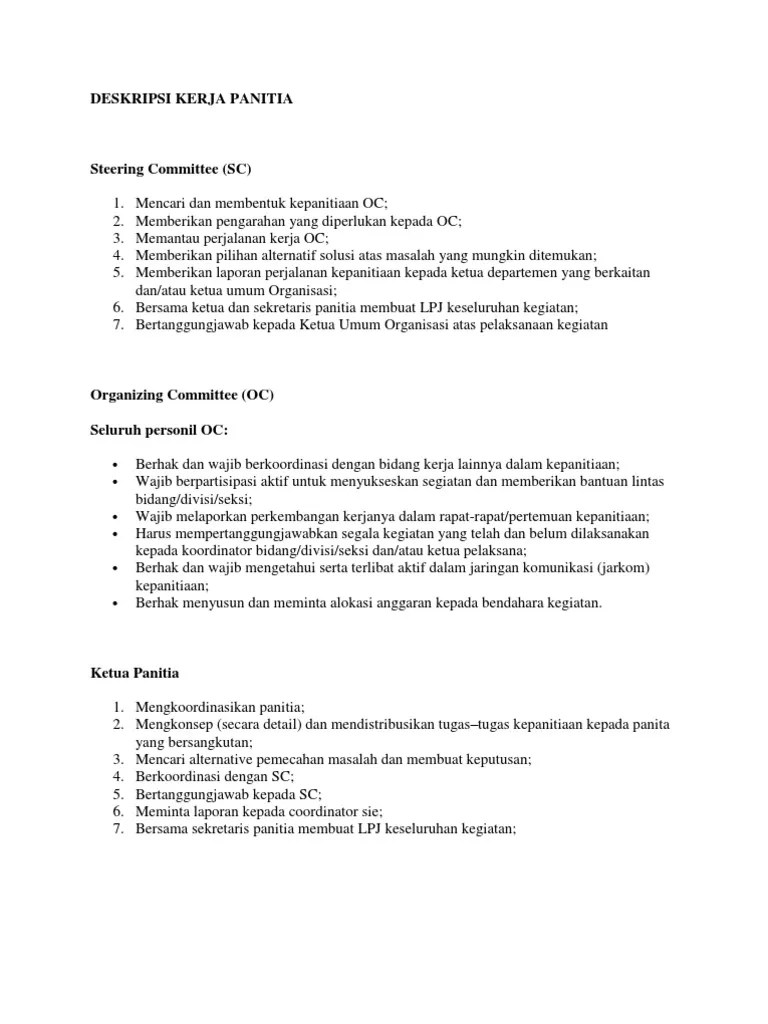 Job Desc Panitia Acara | PDF