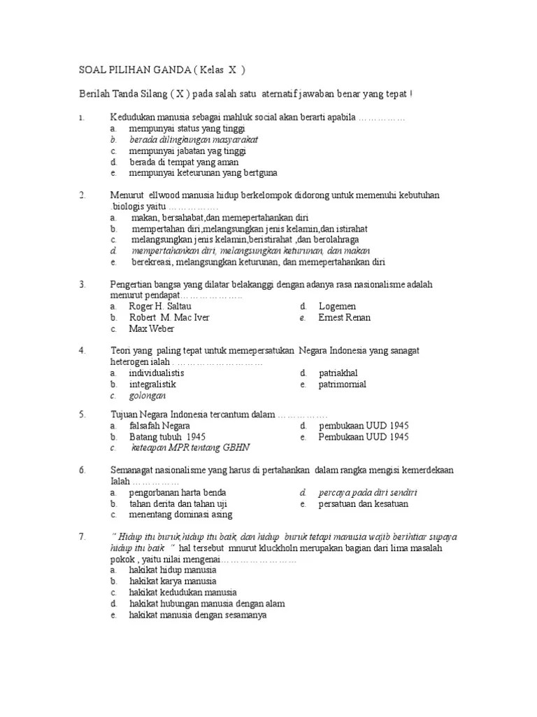 Soal Pilihan Ganda Klas I | PDF