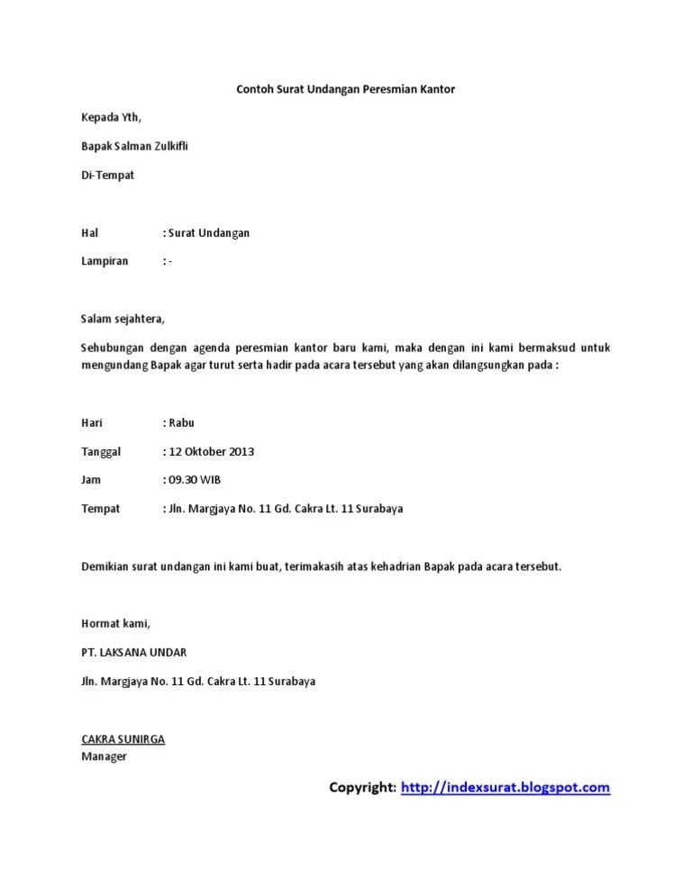 Contoh Surat Undangan Peresmian Gedung Dalam Bahasa Inggris - Contoh Surat