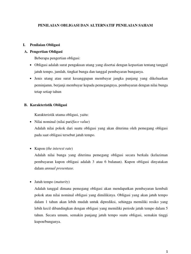 Penilaian Obligasi Dan Alternatif Penilaian Saham | PDF