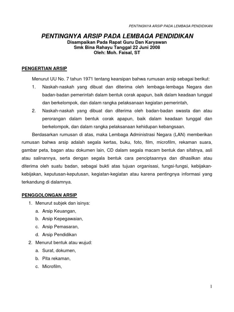 Pentingnya Arsip Pada Lembaga Pendidikan | PDF