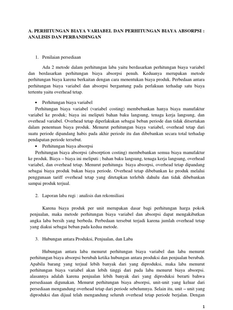 Perhitungan Biaya Variabel Dan Perhitungan Biaya Absorpsi | PDF
