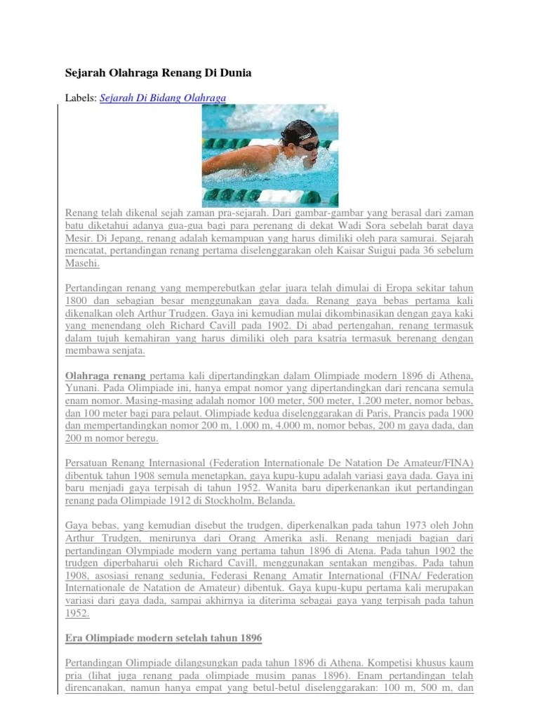 Sejarah Olahraga Renang Di Dunia | PDF