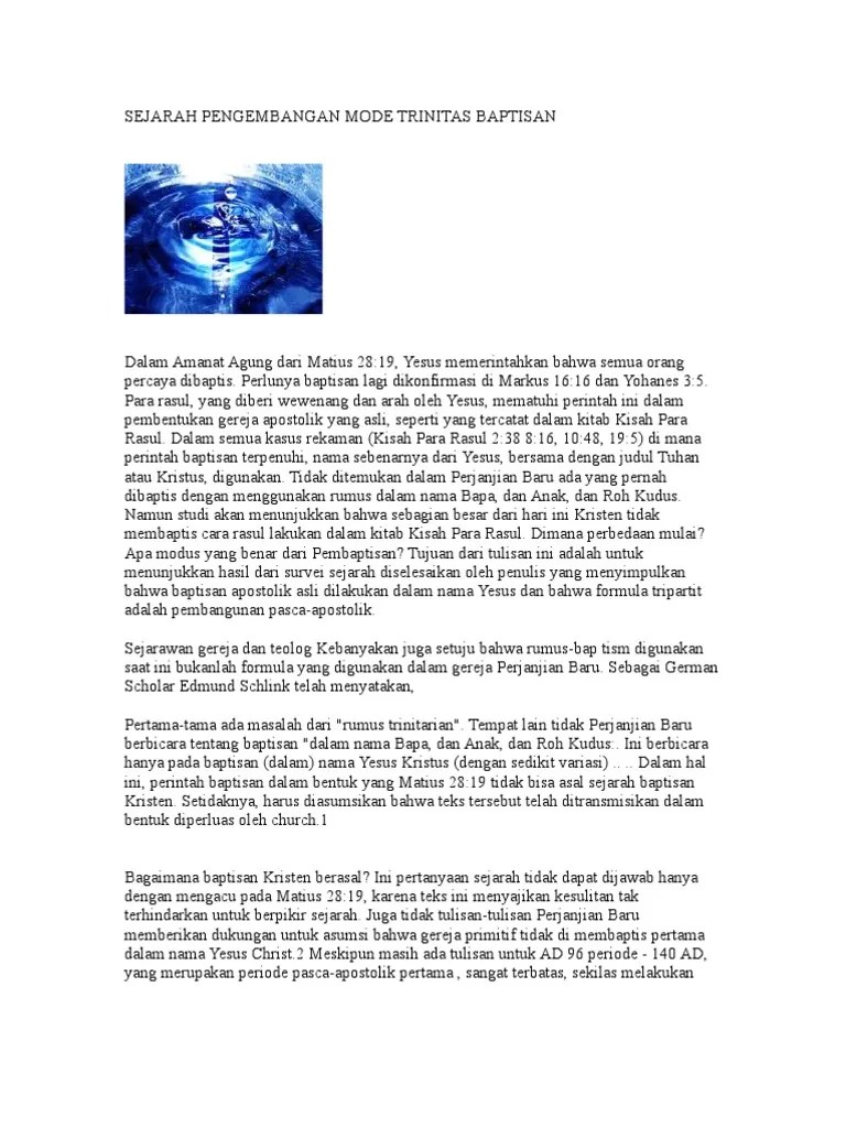 Sejarah Pengembangan Mode Trinitas Baptisan