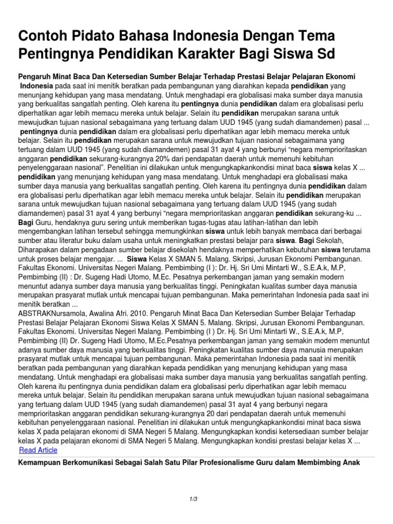 Pidato Sangat Singkat Tentang Pendidikan Karakter