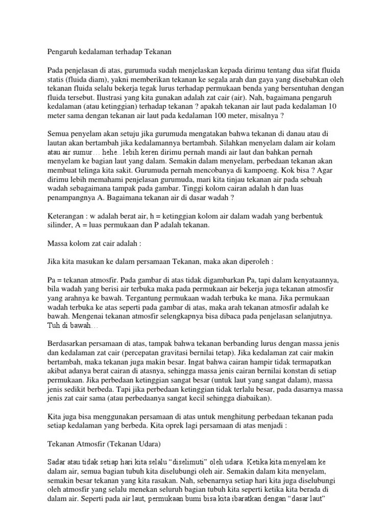 Pengaruh Kedalaman Terhadap Tekanan | PDF