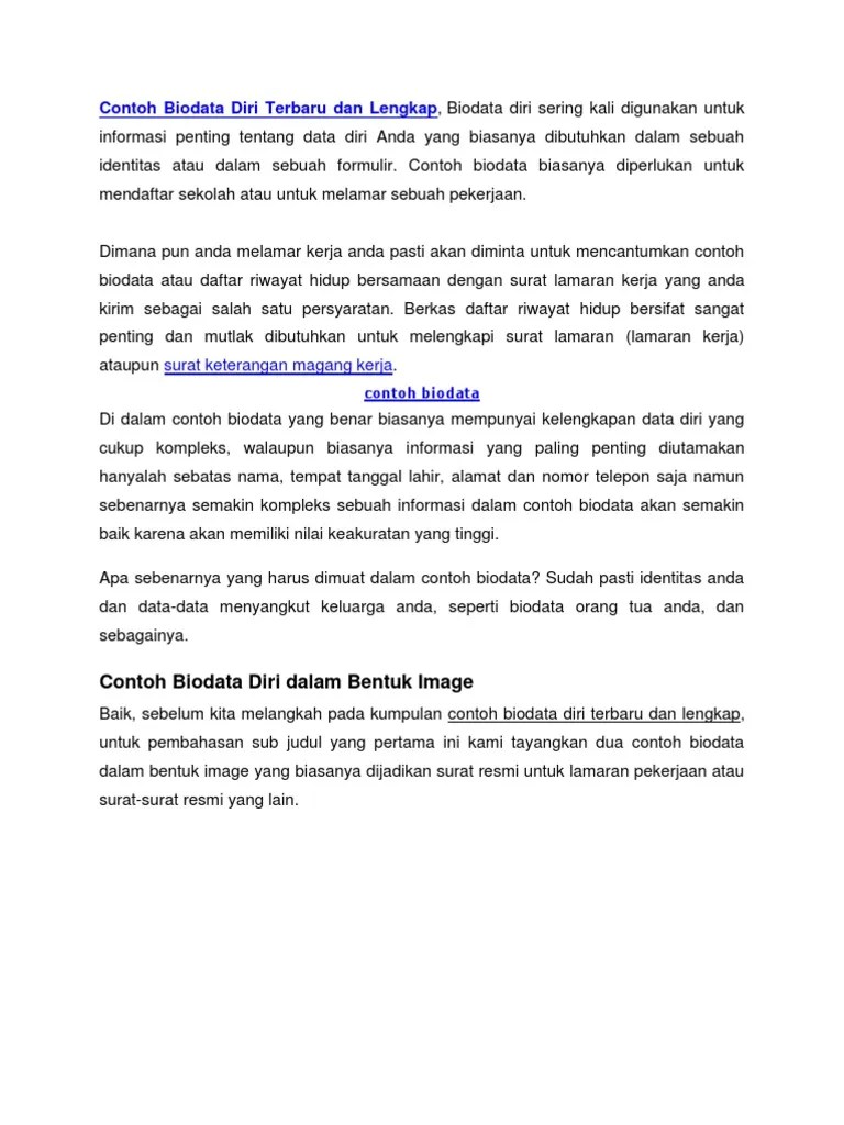 Contoh Biodata Diri Terbaru Dan Lengkap | PDF