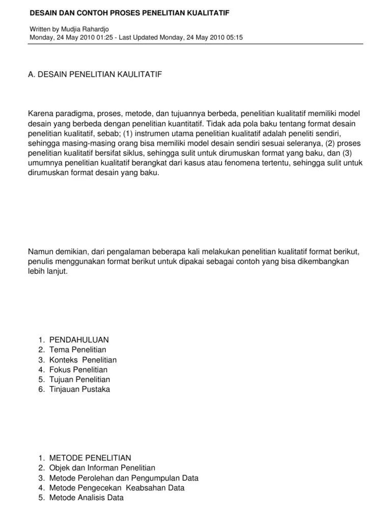 Contoh Proses Penelitian Kualitatif PDF | PDF