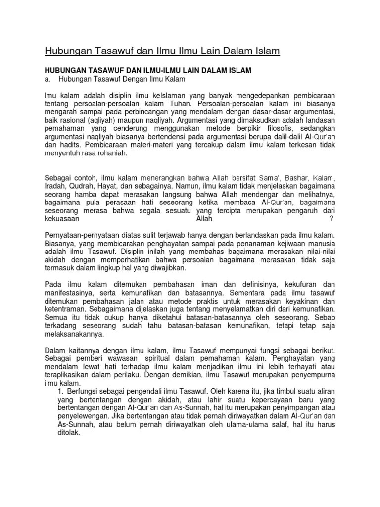 Hubungan Tasawuf Dan Ilmu Ilmu Lain Dalam Islam | PDF
