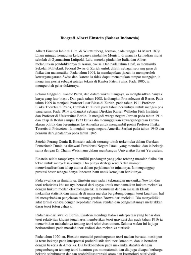 Biografi Albert Einstein Dalam Bahasa Indonesia – Penggambar