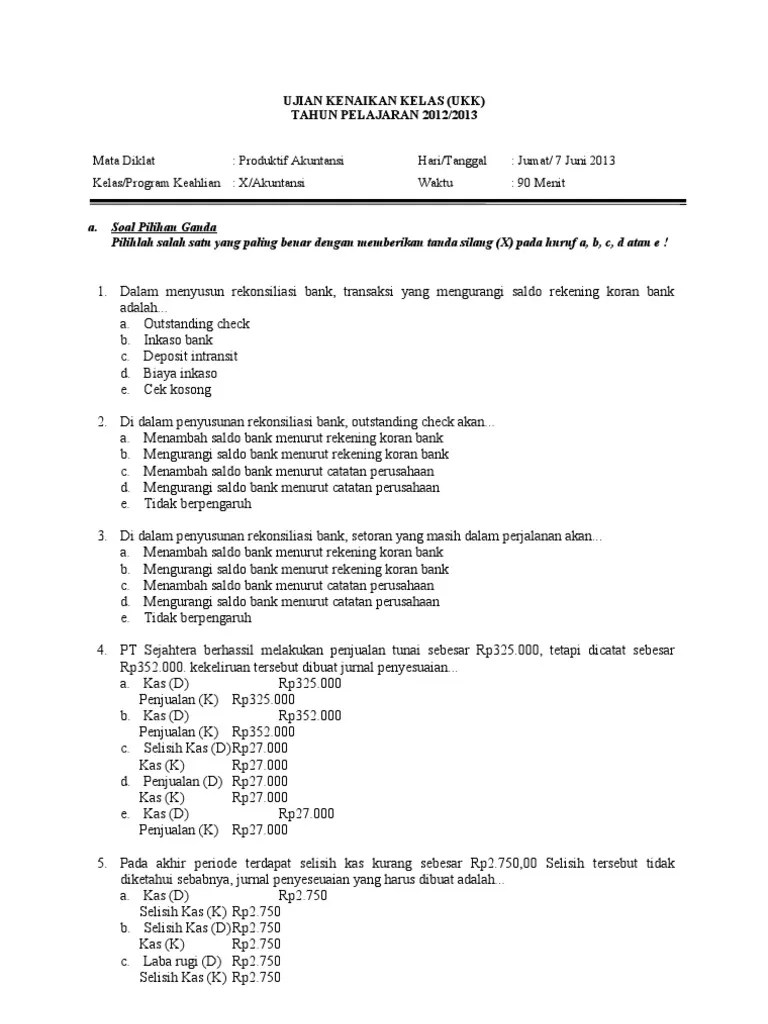Contoh Soal Pendek Transaksi Beserta Jawaban