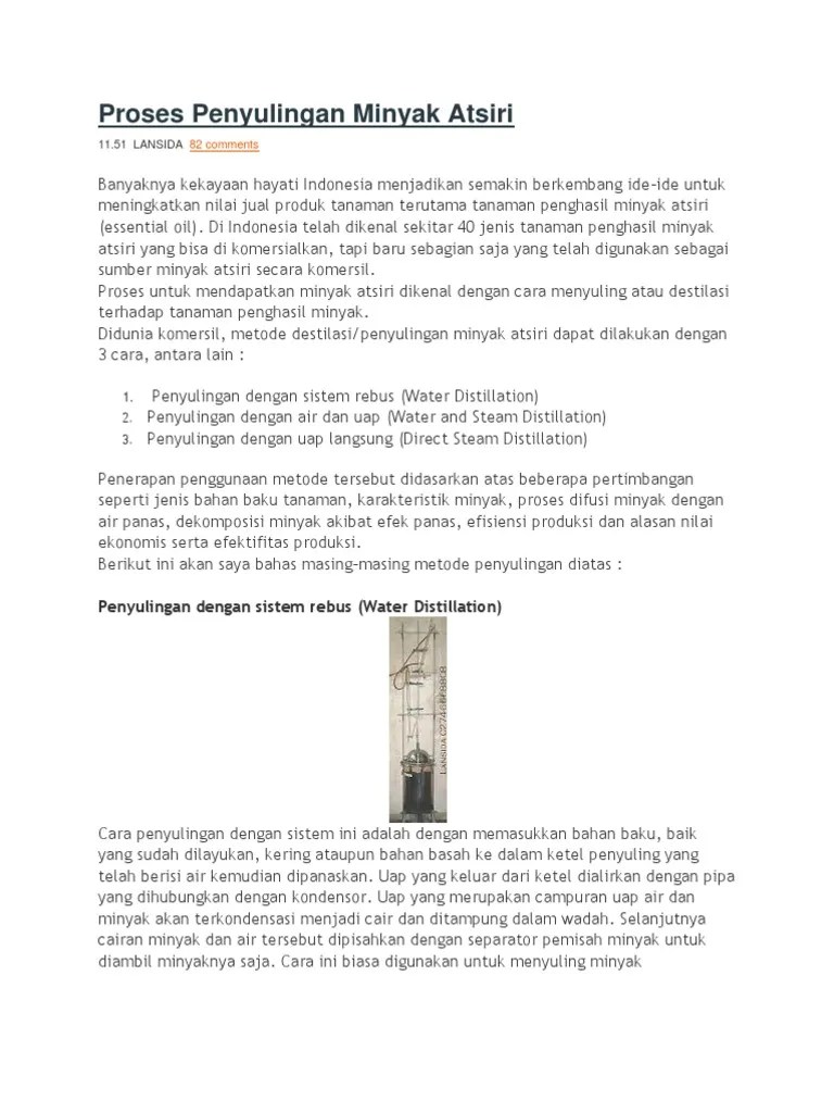 Proses Penyulingan Minyak Atsiri | PDF