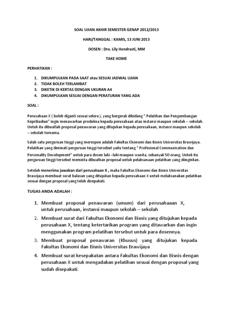 Soal Ujian Akhir Semester Genap 2012 Komunikasi Bisnis | PDF