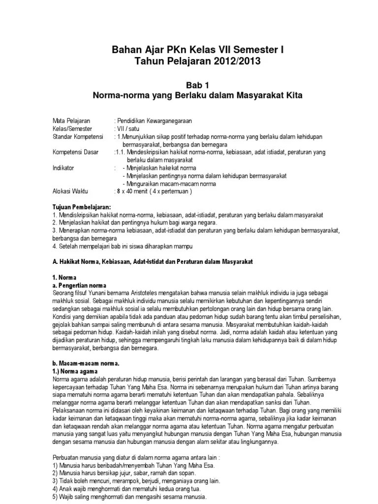 Bahan Ajar PKN Kelas VII Semester I | PDF