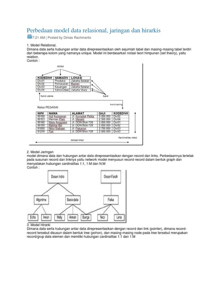 Perbedaan Model Data Relasional | PDF