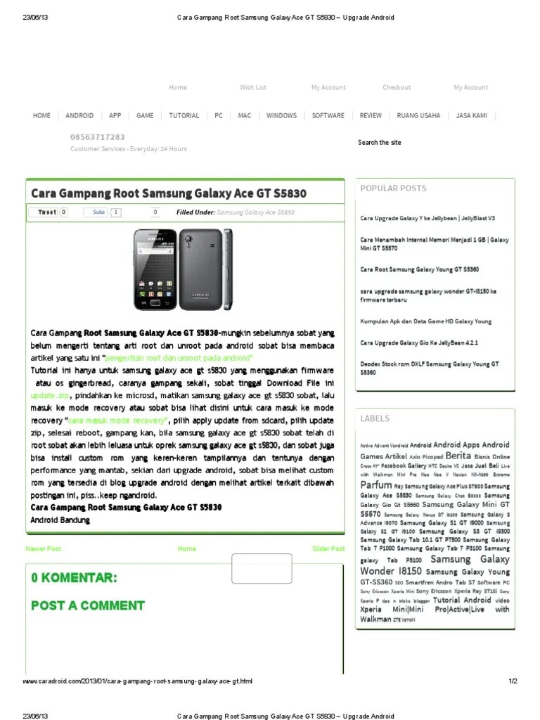 Cara Gampang Root Samsung Galaxy Ace GT S5830 Upgrade Android PDF | PDF