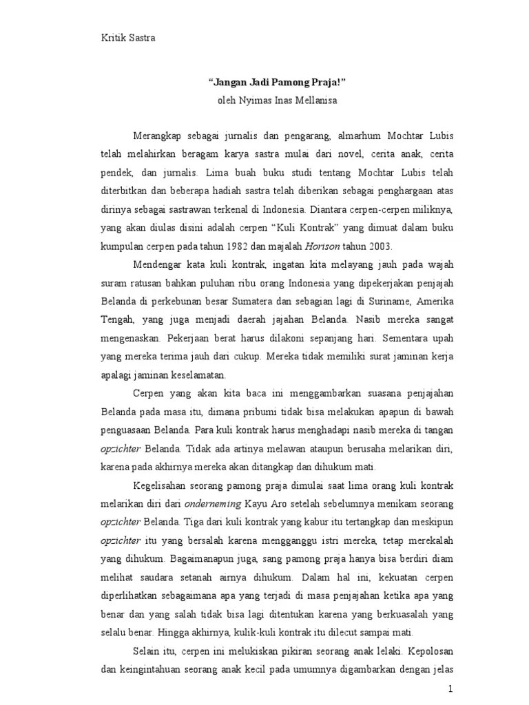 Contoh Kritik Sastra Cerpen Singkat – Lukisan