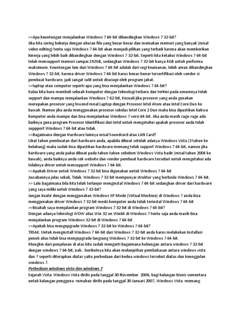 Perbedaan Windows Vista Dan Windows 7 | PDF