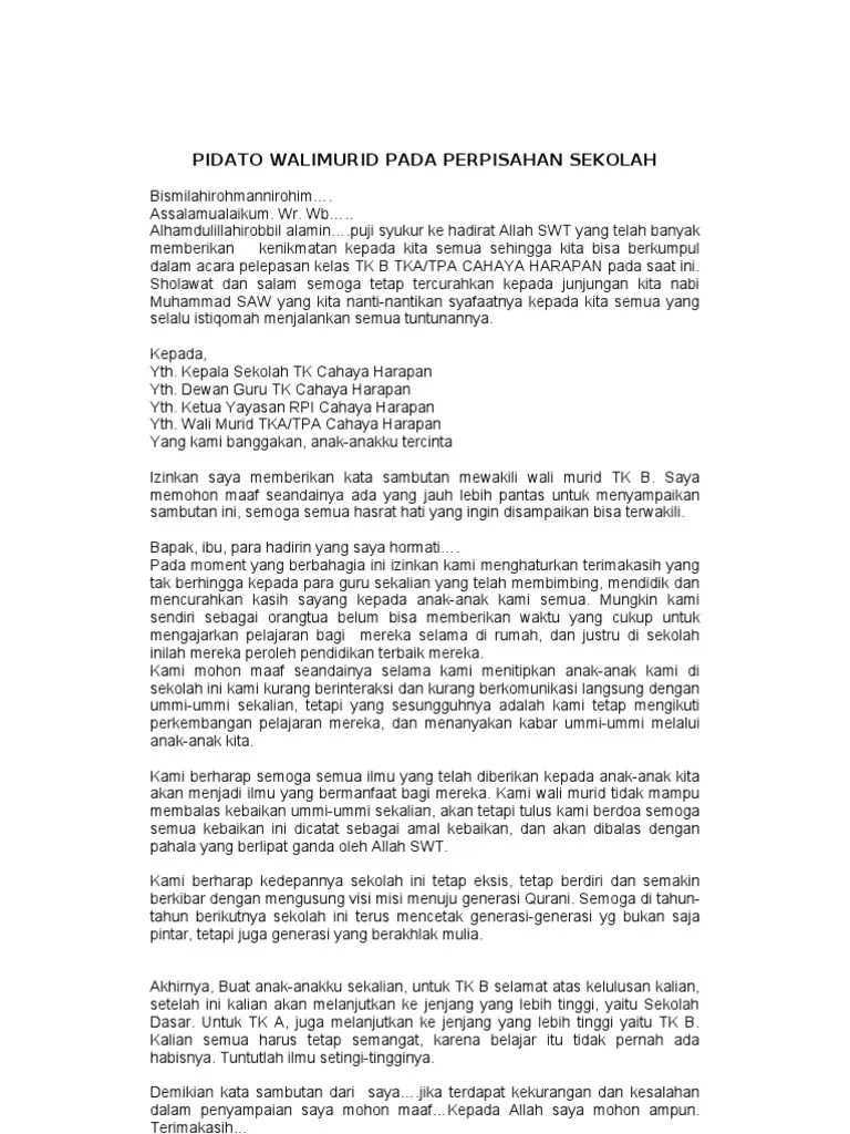 Pidato Walimurid Pada Perpisahan Sekolah | PDF