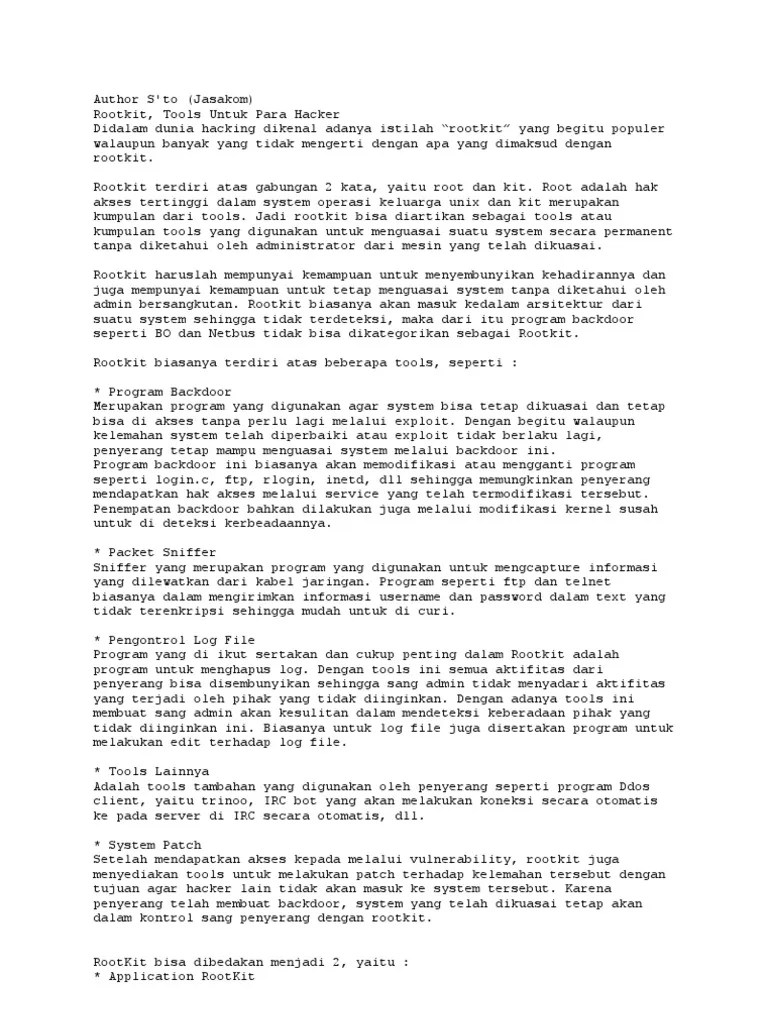 Rootkit, Tools Untuk para Hacker | PDF