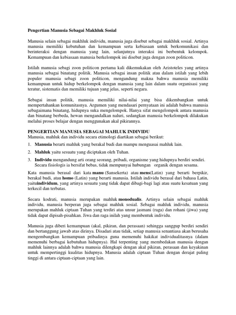 Apakah Yang Dimaksud Dengan Manusia Adalah Makhluk Sosial