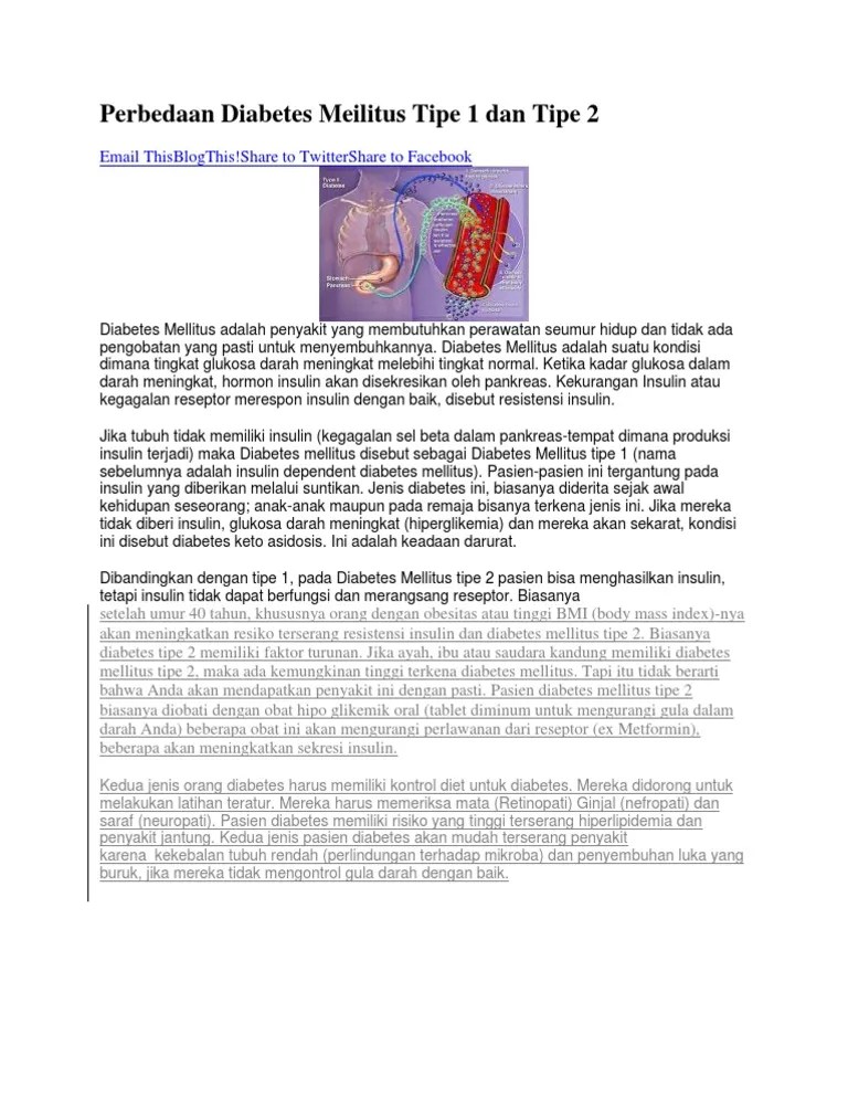Perbedaan Diabetes Meilitus Tipe 1 Dan Tipe 2 | PDF