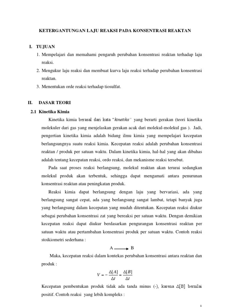 Laporan Praktikum Ketergantungan Laju Reaksi Pada Konsentrasi Reaktan | PDF