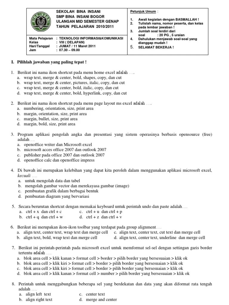 Soal Mid Kelas 8 Ok Sip
