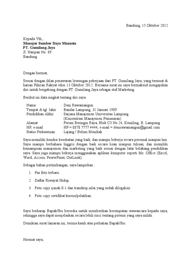 Contoh Surat Lamaran Kerja Berdasarkan Iklan Koran | PDF