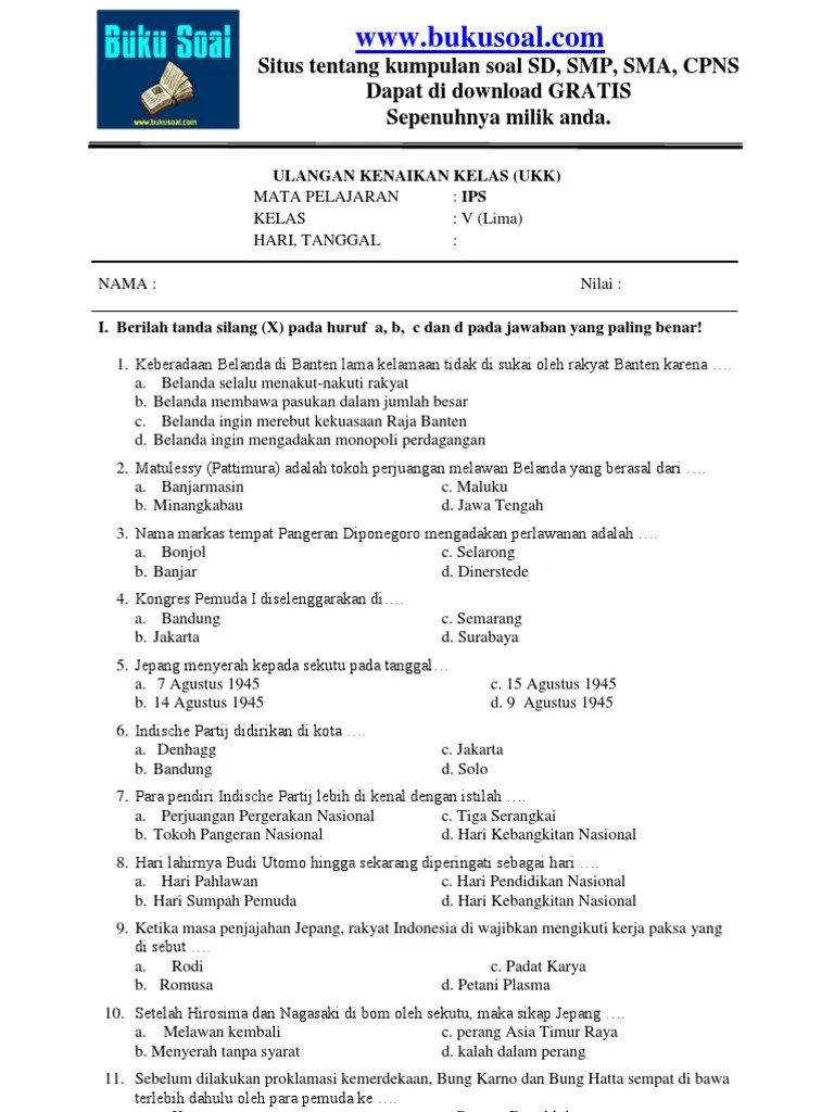 Soal Ukk Ips Kelas 5 SD 2013 | PDF