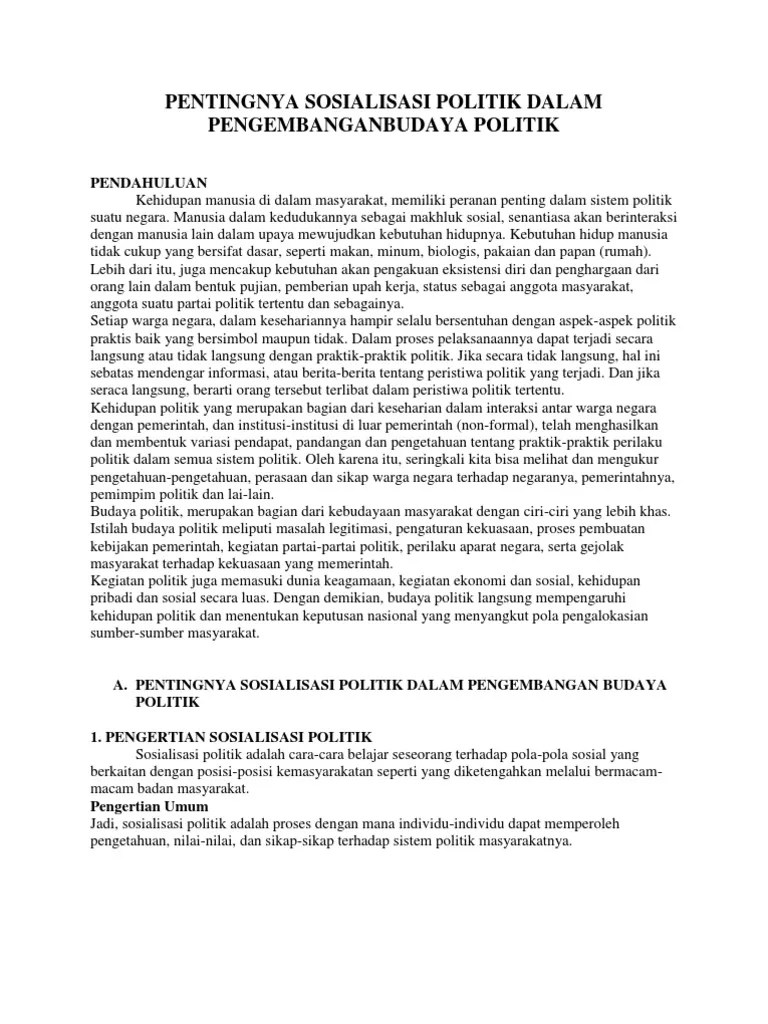 Pentingnya Sosialisasi Politik Dalam Pengembangan Budaya Politik | PDF