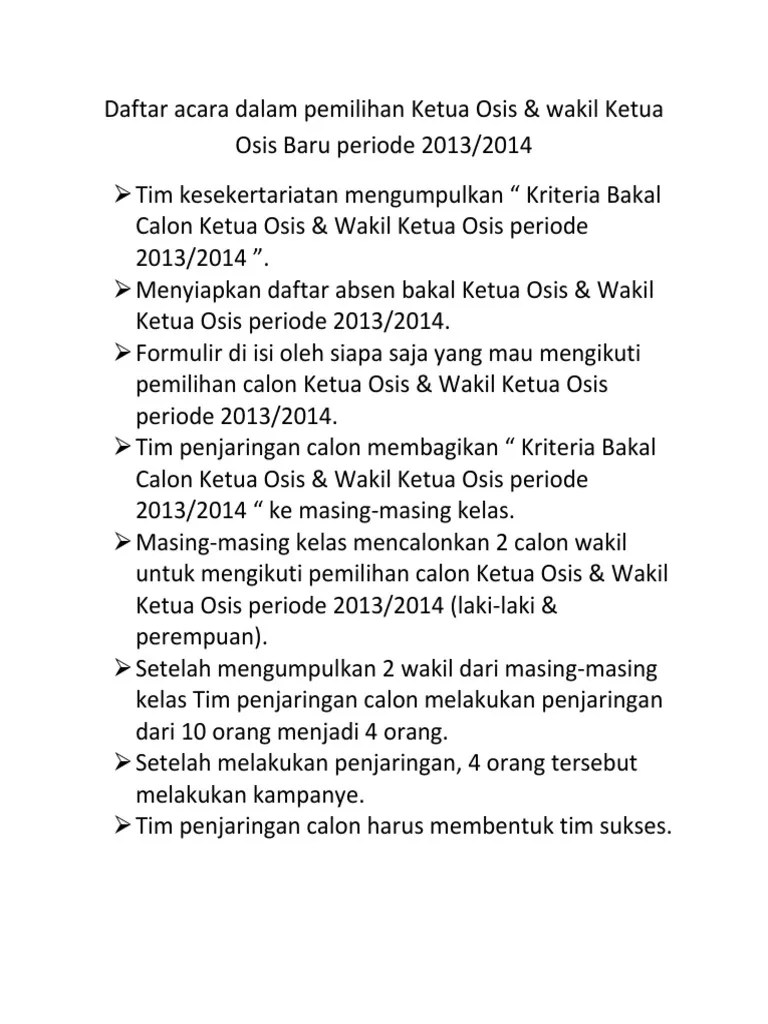 Daftar Acara Dalam Pemilihan Ketua Osis (Rapat Osis) | PDF