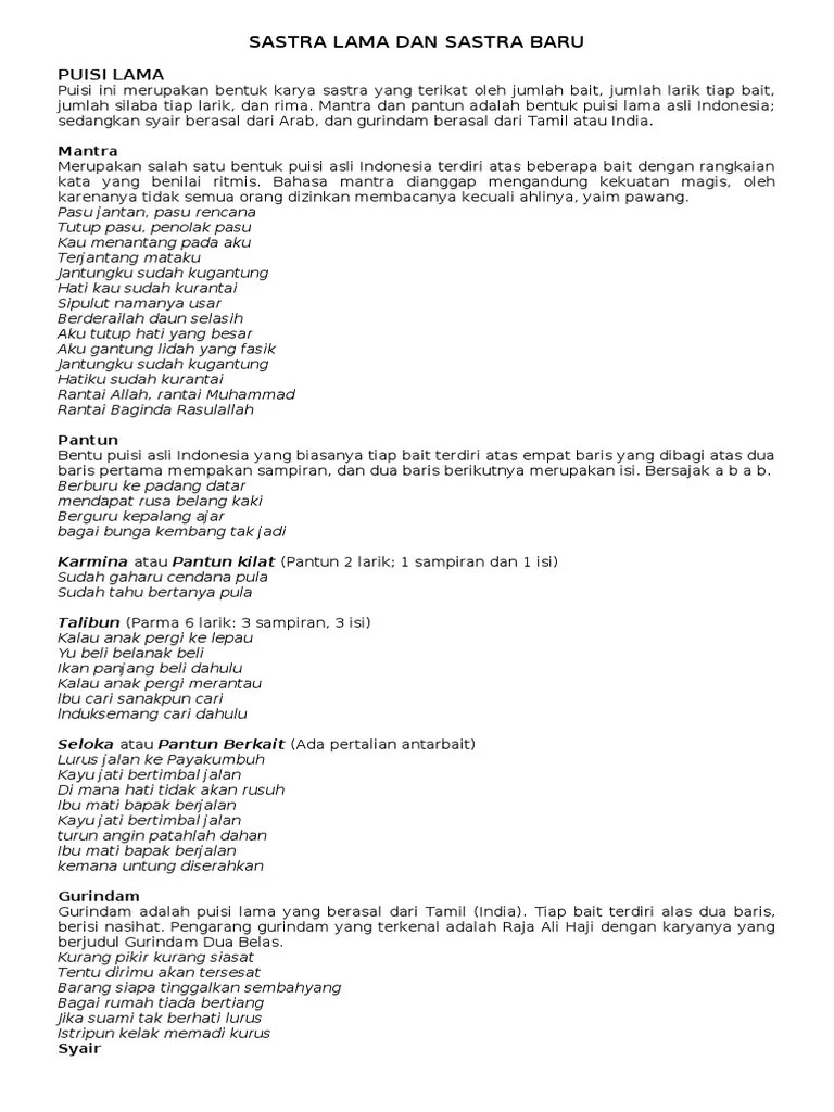 Perbedaan Sastra Lama Dengan Sastra Baru | PDF